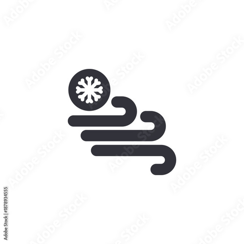 Strong wind gust icon with airflow lines and snowflake symbolizing cold windy conditions.