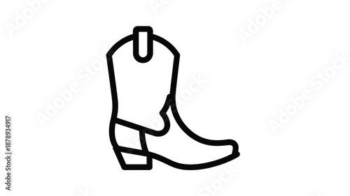 Simple black and white drawing of a cowboy boot line art silhouette