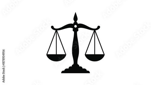 A black scale of justice balanced and symmetrical in silhouette