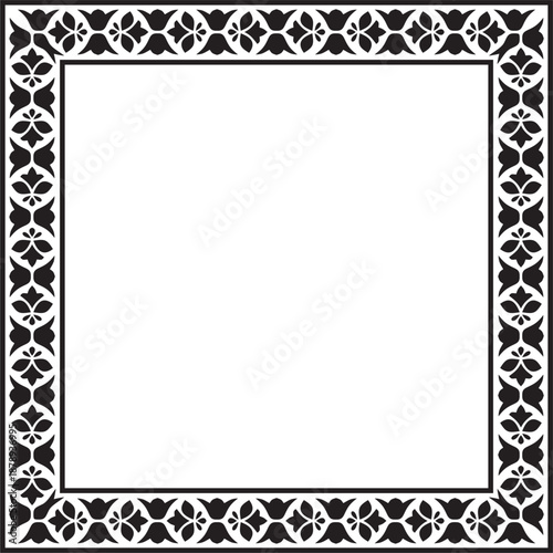 Vector black monochrome square national Indian ornament. Rectangle, border, ethnic Hindu frame.