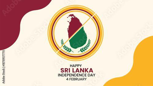 Vibrant graphic celebrating Sri Lanka Independence Day on February 4th with national symbols.