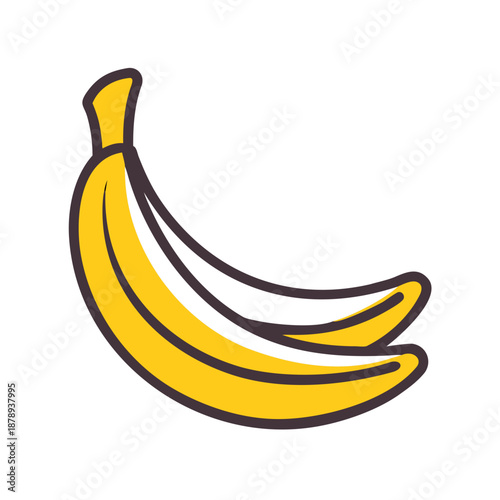 Two bananas icon in colorful flat style with outline, fresh fruit concept