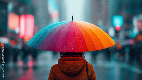 Wallpaper Mural Person with a colorful umbrella in the rain Torontodigital.ca