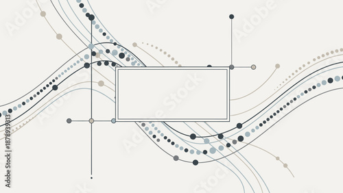 Abstract Digital Network Grid with Lines and Dots and Central Text Frame on Light Grey Background