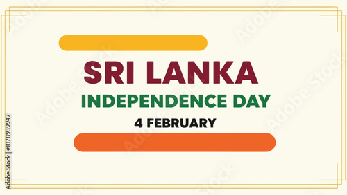 Graphic celebrating Sri Lanka Independence Day on February 4th with bold text and colorful bars on a light background.
