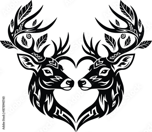deer stag antler heart love animal wildlife nature tribal ornament symmetry silhouette emblem tattoo logo decorative vector illustration design