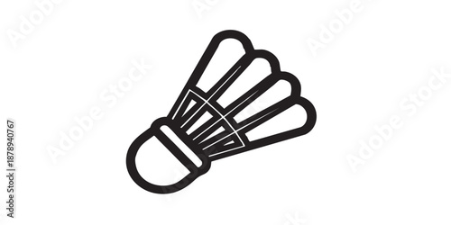 Badminton shuttlecock vector icon, sports equipment symbol, badminton game concept, black outline and filled style, isolated on transparent background, simple modern design