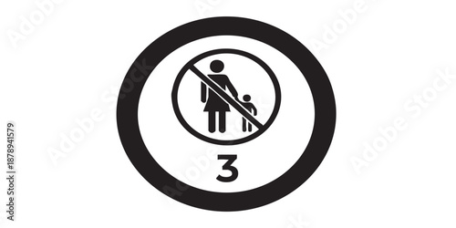 Prohibition sign vector icon, not suitable for children under 3 years symbol, safety warning concept, red round sign, isolated on transparent background, simple modern design