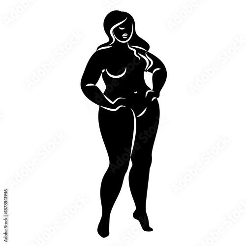 Silhouette of the figure of a slender naked woman. The girl is standing, she is overweight. A lady full of beauty and sexuality. Vector illustration