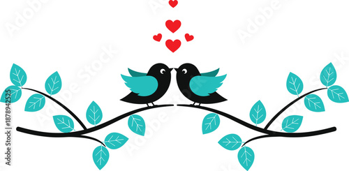 love birds couple heart romance romantic valentine branch nature cute illustration vector design decorative greeting wedding anniversary passion symbol cartoon
