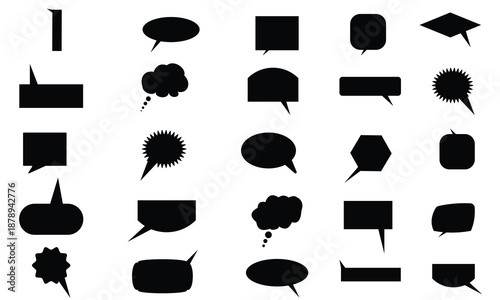 Set of speech bubble, comic sticker, chat box and empty social media message balloon silhouette,  different forms and shapes symbol,  Vector illustration. 