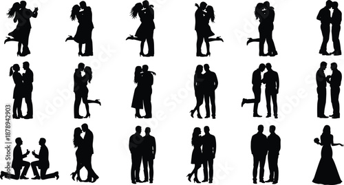 love romance romantic couple couples silhouette silhouettes kissing hug embrace proposal wedding valentine dating relationship affection passion togetherness intimacy illustration