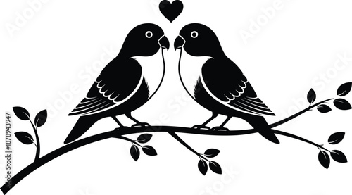 lovebirds bird birds parrot parrots heart romantic romance couple lovers wedding valentine nature branch silhouette vector illustration design symbol decor