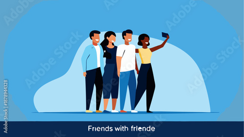 Diverse group of friends taking selfie together with smiles
