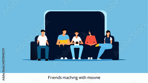 Friends relaxing on a couch watching a movie together