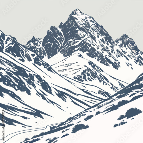 Snowy mountain ridge with natural texture winter landscape