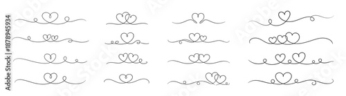 Romantic heart flourish decorative vector line art illustration love border ornament swirl calligraphy frame graphic design on transparent background