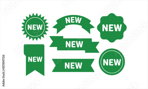 Green New Product Labels and Ribbons Set on White Background sale
