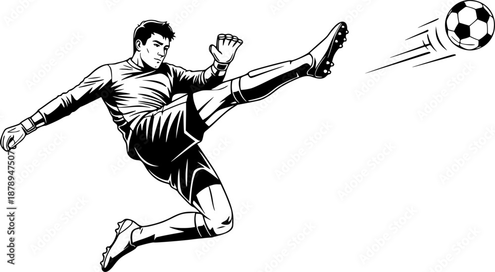 Naklejka premium Goalkeeper Punting Ball High Kick Vector Illustration 