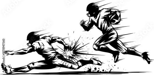 Aggressive Football Sliding Tackle Ink Brush Vector Art
