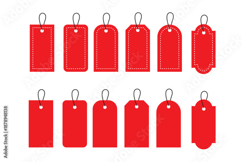 Red Price Tag Vector Set – Sale Label, Discount Hang Tag, Retail Price Label Design