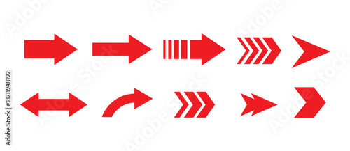 Red Arrow Icon Set Vector – Direction, Navigation, Next, Forward & Back different Arrows Collection