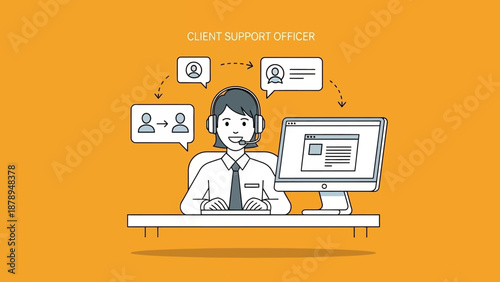 Man Working on Computer with Social Media Icons.