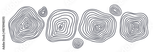 Set of wood rings or topographic map hand drawn irregular lines texture. Wood tree topographic abstract lines collection flat style design vector illustration contour isolated pattern design.