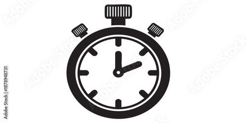 Stopwatch vector icon, timer symbol, timekeeping concept, black outline and filled style, isolated on transparent background, simple modern design