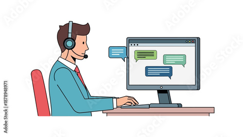 Customer Service Representative Working on Computer.