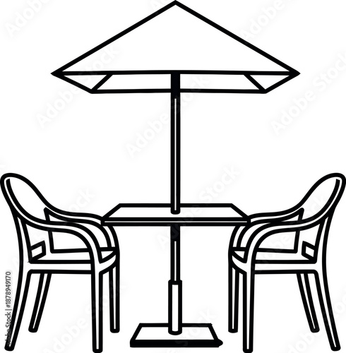Outdoor dining setup with umbrella
