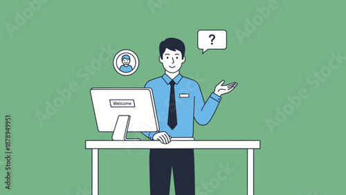 Man in Blue Shirt Working on Computer.