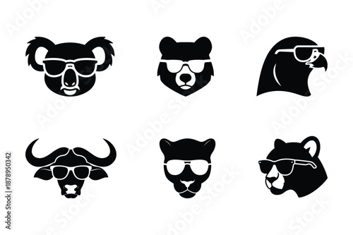 Canvas Print Set of cool animal head icons wearing sunglasses koala bear eagle buffalo panthe
