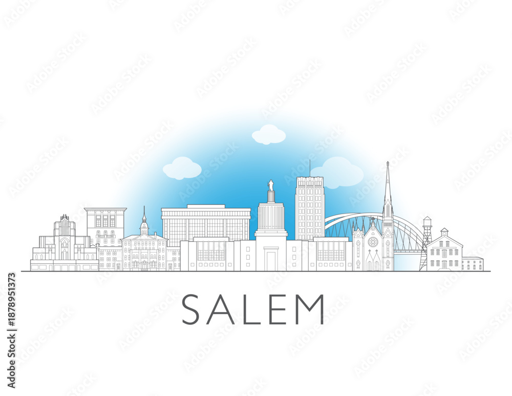 Obraz premium Salem Oregon cityscape illustration skyline drawing