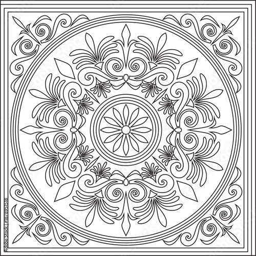 Classic greek black outline square ornament. Vector pattern, ancient hellenic rectangle. European border.