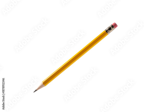 Graphic yellow wood pencil with pink eraser resting diagonally