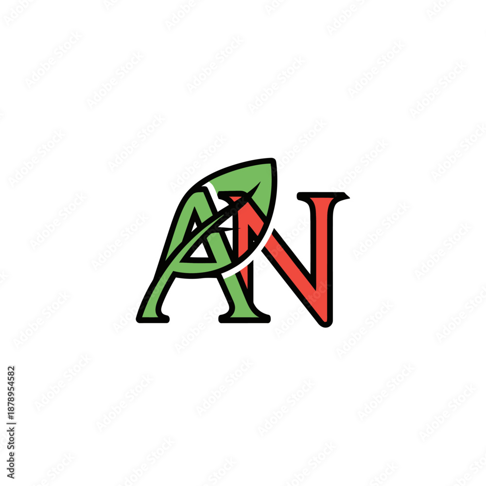 Fototapeta premium AN Letter Logo Design with Leaf Element, Modern and Creative.