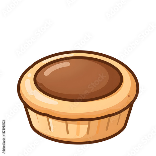Delicious Round Chocolate Tartlet with Creamy Filling and Golden Crust on White Background