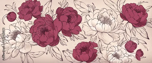 Panel kuchenny z motywem inventions drawing of flowers with leaves in an unfinished style with watercolor spots