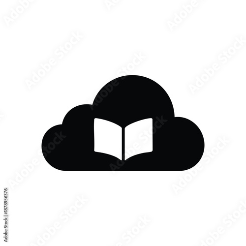 Cloud book icon black and white vector symbol of online library ebook storage and digital reading