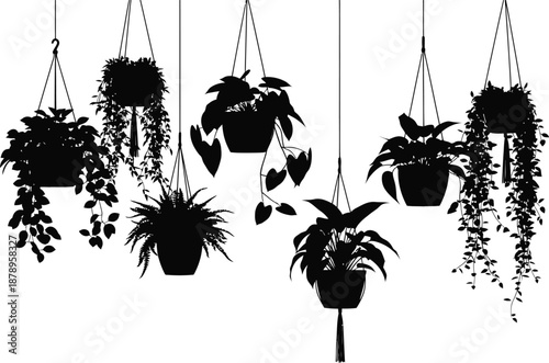 Hanging floral tub garden plants silhouette