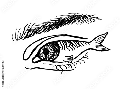 Human Eye Fish Gaze Flat Tattoo Print Stamp