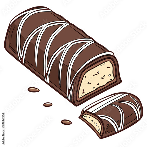 Chocolate Roll Cake with Cream Filling Vector Illustration