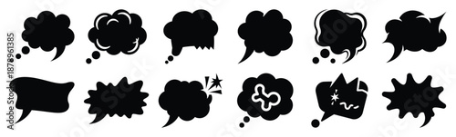 Set of silly joke bubble silhouette art. Funny large pack of vector silhouette design and isolated on white background