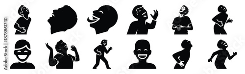 Set of ultimate funny laugh silhouette art. Funny large pack of vector silhouette design and isolated on white background