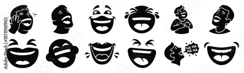 Set of cartoon laugh silhouette art. Funny large pack of vector silhouette design and isolated on white background