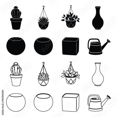 Indoor gardening plants and tools collection set vector illustration icon pictogram graphic design