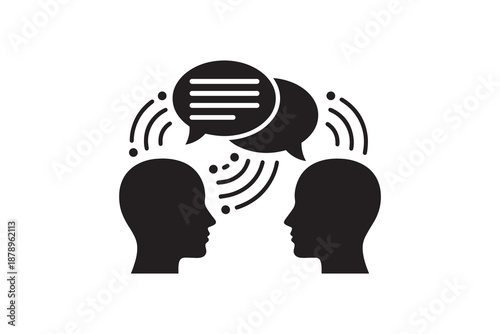 Communication icon featuring two people talking and wave symbols