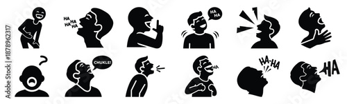 Set of comic humor chuckle silhouette art. Funny large pack of vector silhouette design and isolated on white background