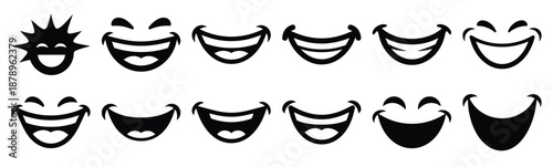 Set of comic humor grin silhouette art. Funny large pack of vector silhouette design and isolated on white background